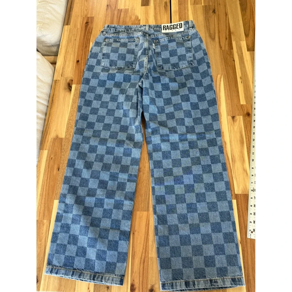 RAGGED PRIEST JEANS Womens 32 Checkerboard print Wide Leg Denim Retro 90s Inspo - Picture 6 of 6